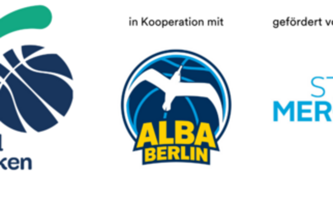 Logos von Alba Berlin, Basketball baut Brücken und Stiftung Mercator