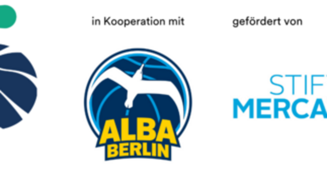 Logos von Alba Berlin, Basketball baut Brücken und Stiftung Mercator